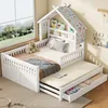 Kinder Hausbett Kiefer Holz 140x200 cm mit Ausziehbett und Produktbild-Vorschau 1