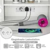A close-up view of a built-in charging station with a hairdryer and a smartphone charging. Voir les images du produit