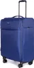 A blue suitcase with a telescopic handle and wheels, isolated on a white background. Anteprima dell’immagine prodotto