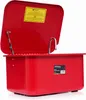A red parts washer with its lid open, showing a faucet inside. Produktbild-Vorschau