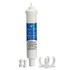 A white water filter with a blue label is shown against a white background. It is accompanied by two small white connectors and two white clips. Náhľad obrázku produktu