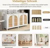 A collage of images showcasing a white sideboard with rattan doors, different color options for the sideboard, and lifestyle shots of the sideboard in a living room, dining room, and hallway. Anteprima dell’immagine prodotto