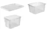 Three clear plastic storage containers and one lid are displayed against a white background. Produktbild-Vorschau