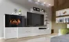 A modern living room setup with a large television, entertainment unit, and an electric fireplace. Voir les images du produit
