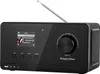 A black digital radio with a screen displaying song information and a large volume knob. Produktbild-Vorschau