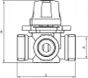 A technical drawing of a three-way mixing valve with dimensions labeled. Produktbild-Vorschau