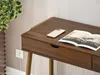 A close-up view of a wooden desk with a smartphone and an open magazine on its surface. Anteprima dell’immagine prodotto