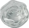 A close-up, top-down view of a clear glass lamp cover with embossed text. Produktbild-Vorschau