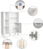 A white sideboard with multiple compartments and doors, shown with close-up details of its hardware and construction. Produktbild-Vorschau