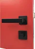 A close-up shot of a black door handle and lock set on a red door. Produktbild-Vorschau