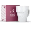 A white mug with a grumpy face design and its packaging box. Náhľad obrázku produktu