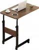 A mobile, height-adjustable laptop table with a wooden top and black metal legs with wheels. Produktbild-Vorschau