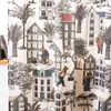 Vorhang mit Smok-Schlaufenband Retro Tierfiguren Häuser in Produktbild-Vorschau 4