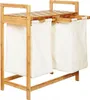A wooden laundry basket with two fabric bags on a white background. Anteprima dell’immagine prodotto