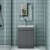 A modern bathroom vanity with a sink and mirror. Produktbild-Vorschau
