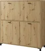 A front view of a wooden cabinet with black handles and legs, set against a white background. Produktbild-Vorschau