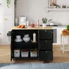 A kitchen island cart is shown in a kitchen setting, stocked with various kitchen items. Voir les images du produit