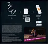 Diagram showing components of an outdoor light strip system and a lifestyle shot of the lights in use. Produktbild-Vorschau