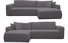 Two views of a dark gray sectional sofa with a corduroy texture. Voir les images du produit