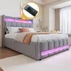A modern upholstered bed frame with LED lighting in a bedroom setting. Produktbild-Vorschau