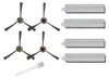 A set of replacement parts for a robot vacuum cleaner, including side brushes, filters, and a cleaning brush, laid out on a white background. Produktbild-Vorschau