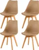 A set of four beige dining chairs with wooden legs, arranged on a white background. Voir les images du produit