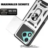 A close-up view of a rugged smartphone case with a sliding camera cover and a ring holder, presented against a white background. Produktbild-Vorschau