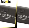 A split image showing two Izoxis paper shredders with their control panels and sheet capacity indicators. Produktbild-Vorschau