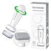 A collage showing a microneedling derma stamp, its needle head, and its packaging. Produktbild-Vorschau