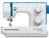 A white and blue Bernette sew&go 5 sewing machine is shown from the front on a white background. Produktbild-Vorschau