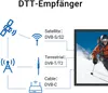 Diagram showing different types of DTT reception methods connected to a TV screen displaying a skier. Produktbild-Vorschau