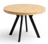 A round wooden table with black metal legs, photographed against a white background. Produktbild-Vorschau