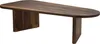 A wooden coffee table with a rounded rectangular top and two rectangular block legs. Voir les images du produit
