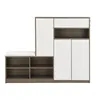 A white and gray shoe cabinet with a bench on a white background. Produktbild-Vorschau