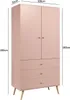 A pink wardrobe with two doors and three drawers, showing dimensions. Produktbild-Vorschau