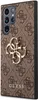 A close-up, angled view of a brown phone case with a repeating Guess logo pattern and a prominent gold Guess logo in the center. Produktbild-Vorschau