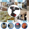 A collage of images showing a cordless drill and various DIY applications. Produktbild-Vorschau