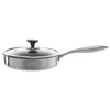 A stainless steel frying pan with a glass lid and a black handle is shown against a white background. Náhled obrázku produktu