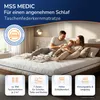 Familie auf einem Bett mit der Matratze, daneben vier Produktmerkmale Produktbild-Vorschau