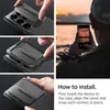 Collage showing installation steps for a phone case and a person taking a photo with a phone at sunset. Podgląd zdjęcia produktu