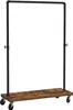 A clothing rack with a wooden shelf and wheels on a white background. Náhled obrázku produktu