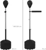 Two adjustable boxing stands with punching bags and reflex bars are shown side-by-side against a white background. Dimensions are indicated with text. Produktbild-Vorschau