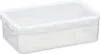 A clear, well-lit studio shot of a transparent plastic food storage container with a white lid. Produktbild-Vorschau