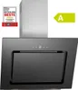 A black kitchen range hood with a silver chimney, shown against a white background. It features an energy efficiency label and a "Test: Deutschlands Beste" badge. Voir les images du produit