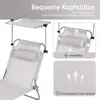 Close-up of a lounge chair with text overlays highlighting features. Produktbild-Vorschau