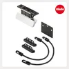 A collection of parts for a foot-operated door opener, including a magnetic catch, a mounting plate, and elastic straps with hooks. Anteprima dell’immagine prodotto