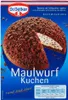 The image shows the packaging for Dr. Oetker Maulwurf Kuchen, a baking mix. The front of the box features a picture of the finished cake, a slice of which has been removed to reveal the filling. Text on the box includes the brand name, product name, and nu Produktbild-Vorschau