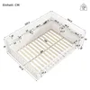A diagram of a white bed with dimensions indicated by lines and numbers. Voir les images du produit