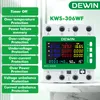 A marketing image showing a multi-function power meter with its features listed on the left. Produktbild-Vorschau