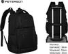 A black Peterson laptop backpack is shown from the front and the back, attached to a suitcase. Náhled obrázku produktu